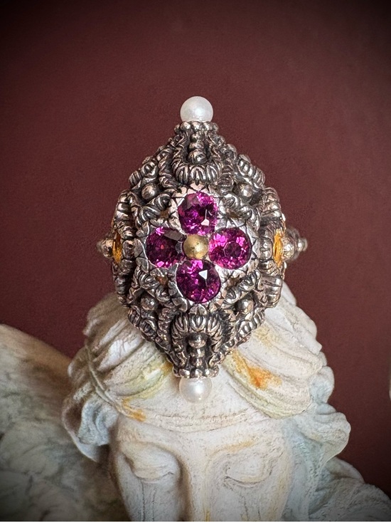 Barbara Bixby Jewelry - Flower Pod Sterling Silver 18k Gold Garnet Citrine Pearl Ring Barbara Bixby 6.75